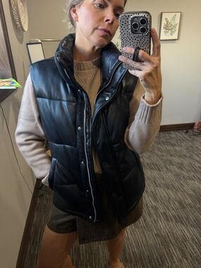 Black Vegan Faux Leather Quilted Puffer Vest